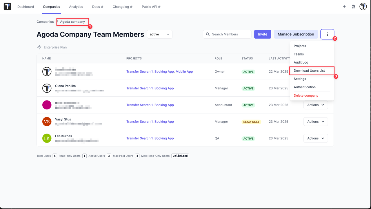 Testomat.io - Export Users List