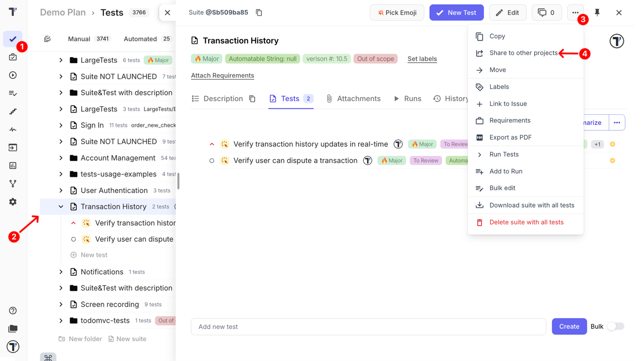 Select Share to other projects
