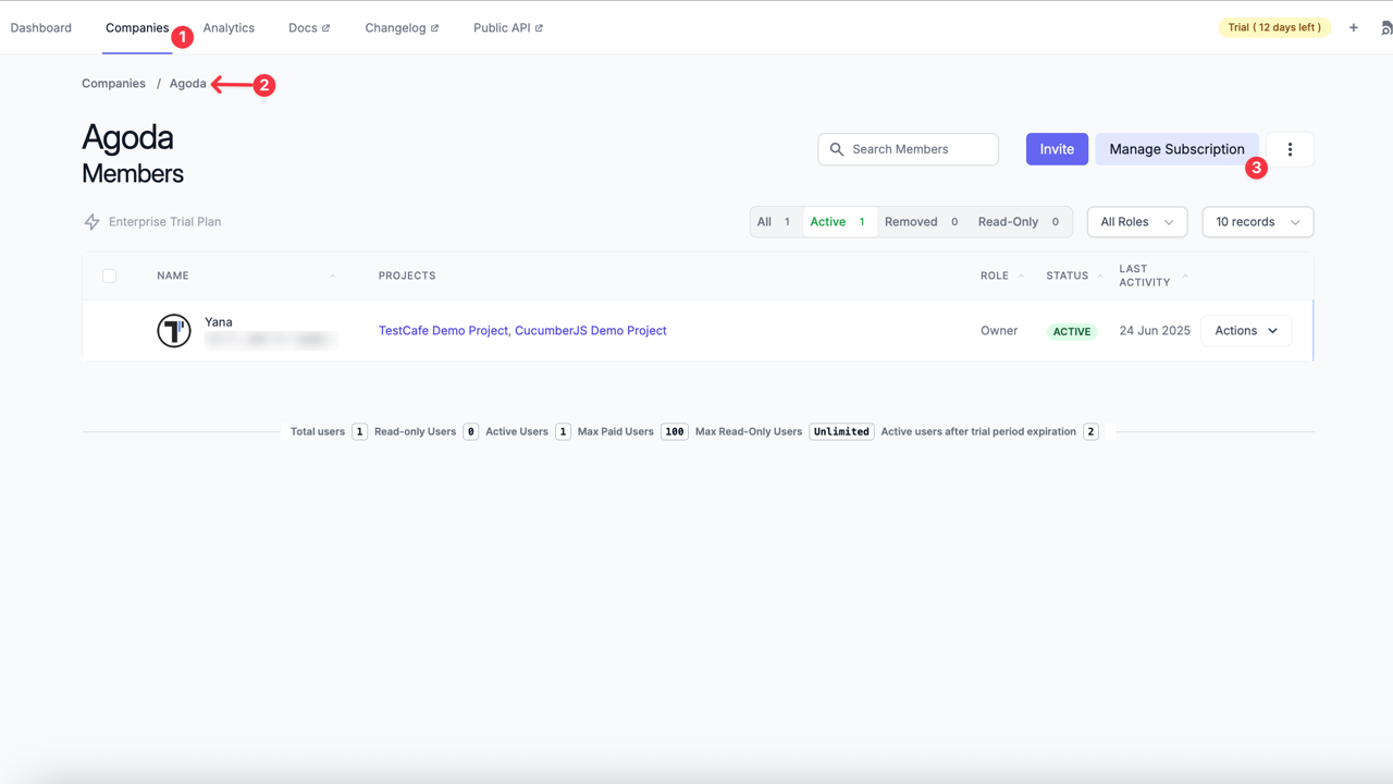 Manage Subscription button